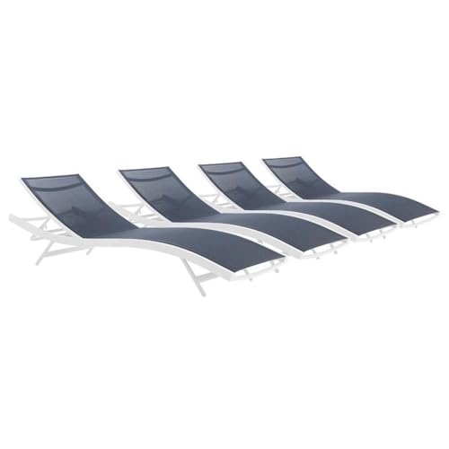 Pemberly Row Mesh Aluminum Patio Chaise Lounge Set of 4 Navy