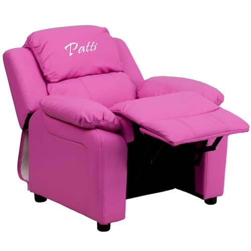 Flash Furniture Personalized Deluxe Kids Recliner with Storage Arms Hot Pink Vinyl