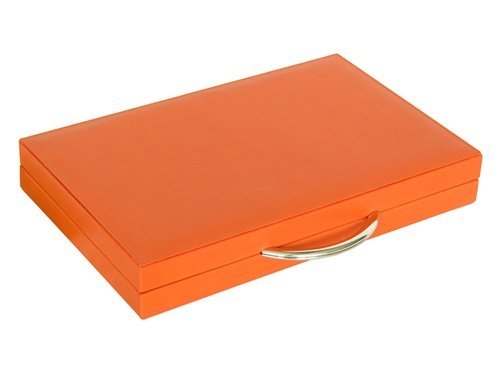 Zaza & Sacci Leather Backgammon Set 15" Luxury Travel Case Orange