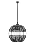Hinkley Maddox Outdoor Large Bohemian Orb Pendant Light - Woven Weather-Resistant Nylon, Etched Opal Globe - Black