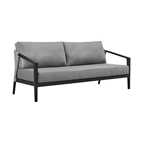 Armen Living Aileen Modern Outdoor Patio Wicker and Aluminum Conversation Set 4 Piece Black