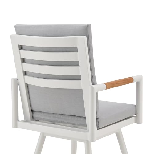 HomeRoots 43" Light Gray Metal Swivel Outdoor Counter Height Bar Chair with Footrest Grey