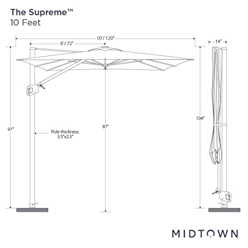 Midtown Umbrellas 10x10 Ft Outdoor Cantilever Patio Umbrella Sunbrella Black & White