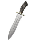 Muela Genuine Red Stag Crown Antler Handle Hunting Knife with Leather Sheath Stainless Steel, Red