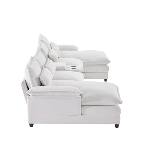 FANYE Multifunctional Modular Sectional Sofa with Storage, Cupholders, USB Ports White 123