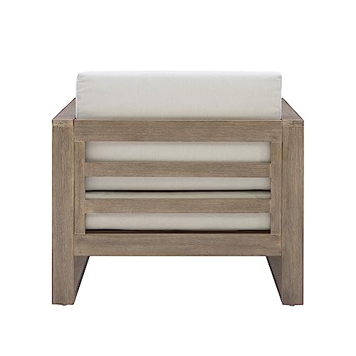 Linon Silas Natural Eucalyptus Outdoor Chair with Beige Cushions