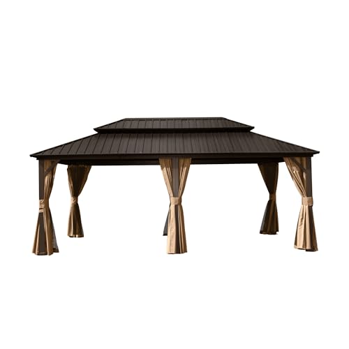 LOPOO Hardtop Gazebo Aluminum with Double Roof Brown