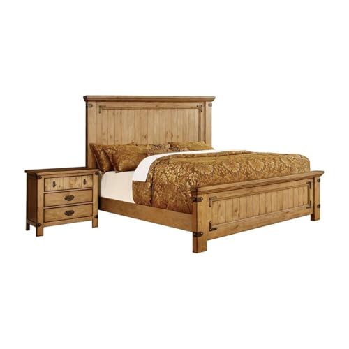 Furniture of America Sesco 2pc Weathered Brown Elm Bedroom Set Cal King + Nightstand