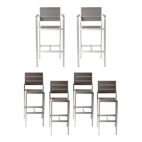 Pemberly Row 44" Aluminum Outdoor Bar Stools Set of 6 Grey