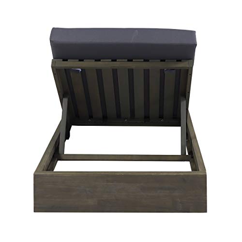 Christopher Knight Home Abraham Outdoor Acacia Wood Chaise Lounge with Cushion Set of 2 Gray Finish + Dark Gray