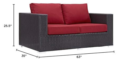 Modway Convene Wicker Rattan Outdoor Patio Loveseat with Cushions Espresso Red