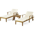 Noble House Perla Outdoor Wood 3-Pc Chaise Lounge Set with Cushion Cream