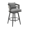 HomeRoots 37" Gray Metal Swivel Outdoor Counter Height Bar Chair with Footrest Grey