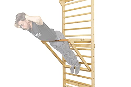 Beyond Balance Personal Training Tower: Fitness Stall Bars with Adjustable Pull-Up Dip Bar Attachment (1.5" Round, Poplar Rungs)