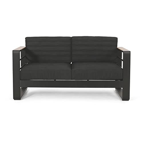 Christopher Knight Home Giovanna Outdoor Loveseat Dark Gray Natural Black Anodize