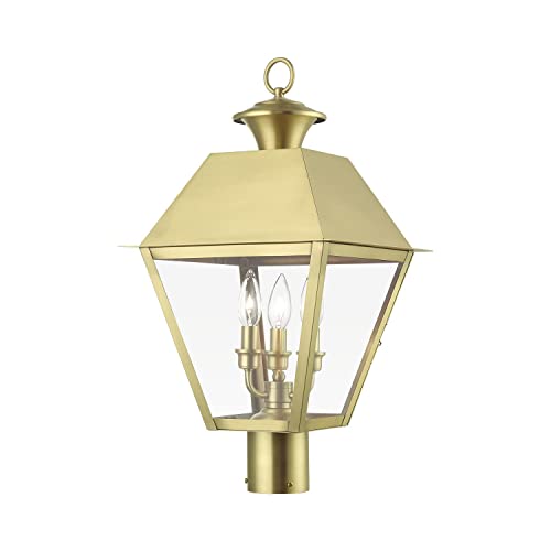Livex Wentworth 3 Light Large Outdoor Post Top Lantern 22 Inches Tall Natural Brass