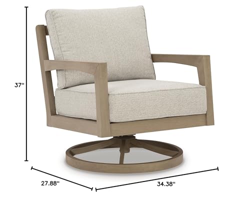 Signature Design by Ashley Hallow Creek Cottage Weather Resistant Outdoor Swivel Lounge with Cushion Light Brown Beige
