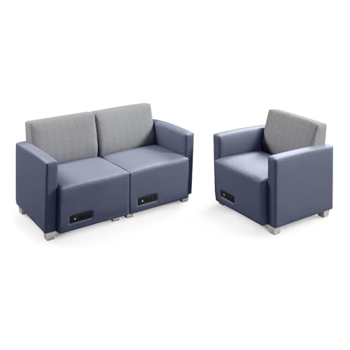 NBF Signature Series Compass Loveseat and Armchairs Set - Ergonomic Office Guest Chairs with Williamsburg Polyurethane - Reception Chairs with Silver Legs - Gray
