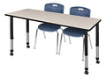 Regency Kee Height Adjustable Classroom Table Set with Andy Chairs Maple/Navy