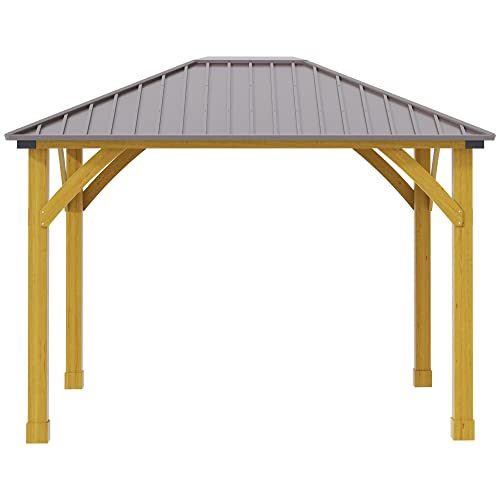 Outsunny 10' x 12' Hardtop Gazebo with Galvanized Steel Roof, Wooden Frame, Brown