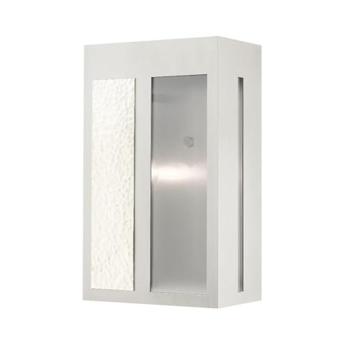 Livex Lafayette 1 Light Outdoor Wall Lantern Brushed Nickel with Hammered Polished Nickel Panels