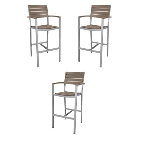 Home Square Aluminum Frame Patio Bar Arm Stool Set of 3 Grey