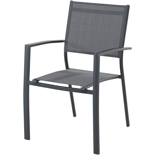 Hanover Cameron 7-Piece Modern Outdoor Dining Set with 6 Folding Sling Chairs and Expandable Table, Grey