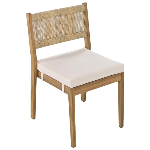 Merax Wood Outdoor Dining Table Set for 4 with Beige Cushions