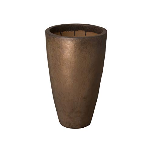 Emissary Tall 18 in. Metallic Ceramic Round Planter with Drainage Hole
