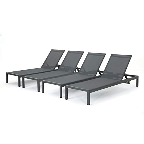 Christopher Knight Home Coral Bay Outdoor Aluminum Chaise Lounge Set, 4-Pcs, Grey/Dark Grey