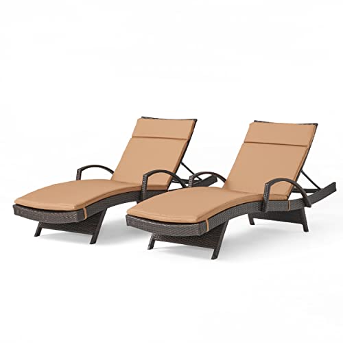 Christopher Knight Home Salem Outdoor Wicker Adjustable Chaise Lounges with Cushions 2-Pc Set Multibrown / Carmel