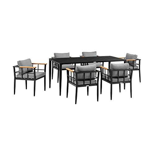 Armen Living Beowulf Modern Outdoor Patio Dining Set, 7 Piece, Black