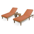 Noble House Nadine Outdoor Wood 3-Pc Chaise Lounge Set Orange