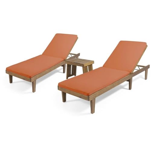 Noble House Nadine Outdoor Wood 3-Pc Chaise Lounge Set Orange