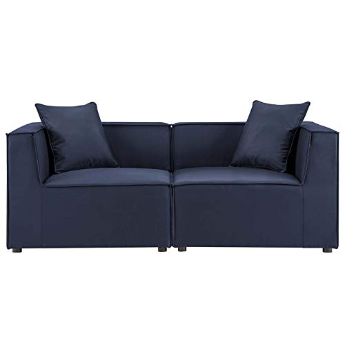 Modway Saybrook Outdoor Patio Upholstered 2-Piece Sectional Sofa Loveseat Navy