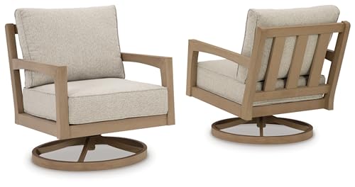 Signature Design by Ashley Hallow Creek Cottage Weather Resistant Outdoor Swivel Lounge with Cushion Light Brown Beige