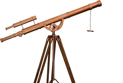 Antiqueex Vintage Double Barrel Telescope Copper Finish with Adjustable Wooden Tripod