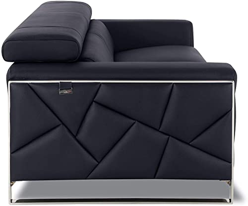 Blackjack Furniture Gianni Italian Leather Sofa with Adjustable Headrests Black