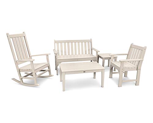 Polywood Vineyard 5-Piece Bench & Rocking Chair Set Sand