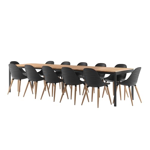 Brampton Bora 13-Piece Teak & Aluminum Outdoor Dining Set for 12 Black