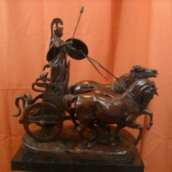 Paulingston Co. Roman Minerva Athena Bronze Statue Chariot of War Horses E. Fremiet Sculpture Bronze