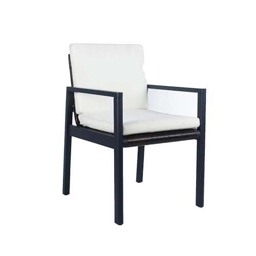 Benzara Outdoor Dining Chair Set of 2 Cushioned Seat White and Black