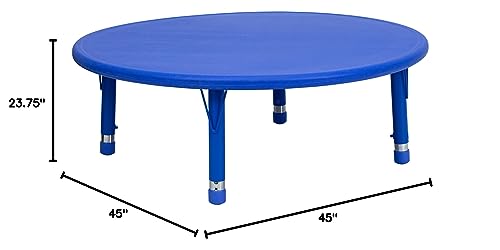BizChair 45" Round Blue Plastic Height Adjustable Activity Table