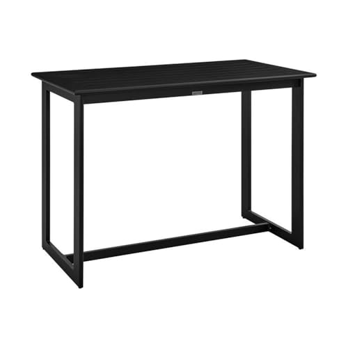 Armen Living Palma Outdoor Patio 5-Piece Bar Table Set Black with Grey Cushions