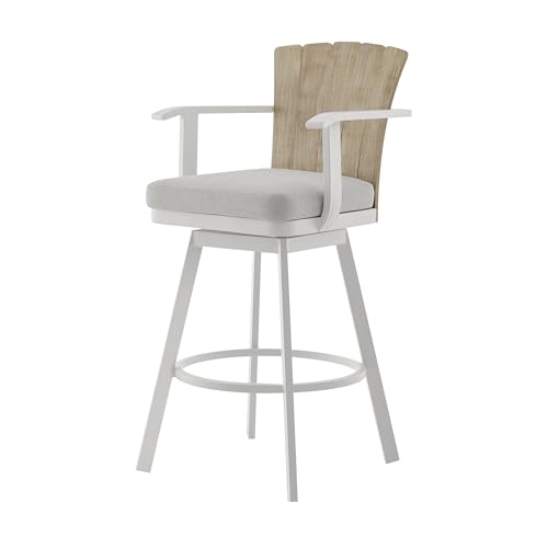 HomeRoots 40" Gray Metal Swivel Outdoor Counter Height Bar Chair with Footrest Grey