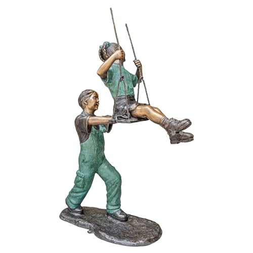 Design Toscano Swinging Children Cast Bronze Garden Statue 50 Inch Two Tone Bronze & Verdigris