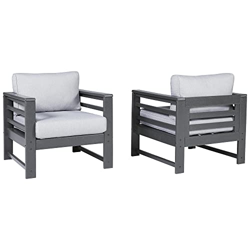Signature Design by Ashley Outdoor Amora HDPE Patio Lounge Chair 2 Count Grey