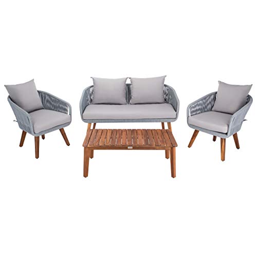 Safavieh Outdoor Prester Rope 4-Piece Patio Set with Cushions Grey/Grey