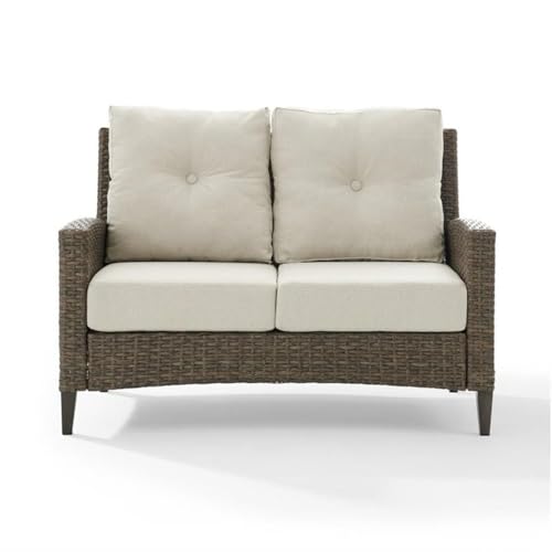 Home Square 2 Piece Outdoor Wicker High Back Loveseat Set Beige