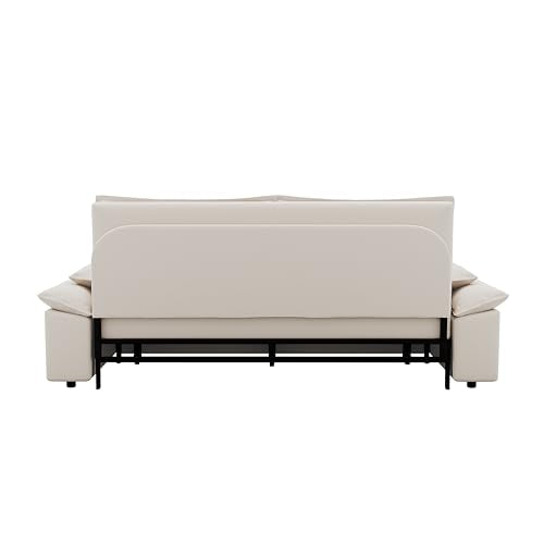 KEIKI 3-in-1 Convertible Sleeper Sofa Velvet Loveseat Bed Queen with Pillows Beige